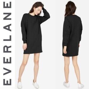Everlane French Terry Crewneck Sweatshirt Dress Black XS Minimalist Loungewear